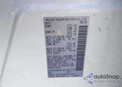 2019 Nissan Pathfinder Sl из США, поврежденный, VIN 5N1DR2MM9KC654721